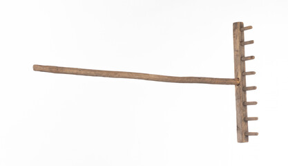 garden wooden rake isolated on white background