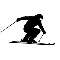 Skier silhouette skiing downhill slopes in winter with equipment and sportswear