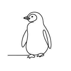 Penguin chick outline illustration on white background  
