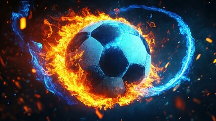 Fiery Soccer Ball  Abstract Sports Competition Concept