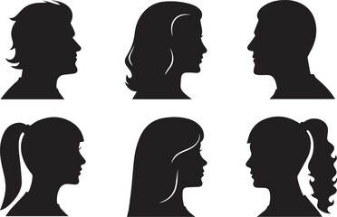 Fototapeta premium Minimalist Black & White Silhouette Portraits with Diverse Hairstyles & Side Profiles