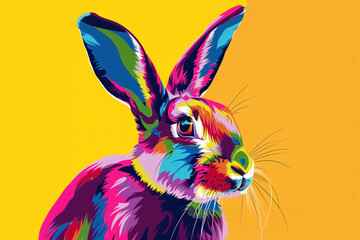 graphic colorful rabbit pop art poster color background
