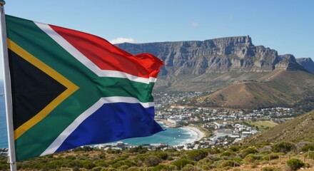 South African flag against the backdrop of nature
