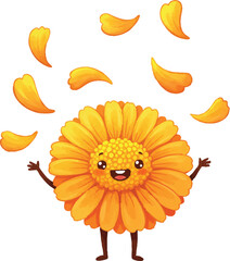Happy Marigold Cartoon Throwing Petals in the Air