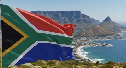South African flag against the backdrop of nature