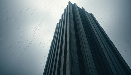Imposing Skyscraper Under a Dramatic Rainstorm Architectural Photography