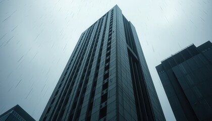Imposing Skyscraper in a Rainy Cityscape Architectural Photography