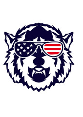 loup tete lunette de soleil couleur drapeau americain