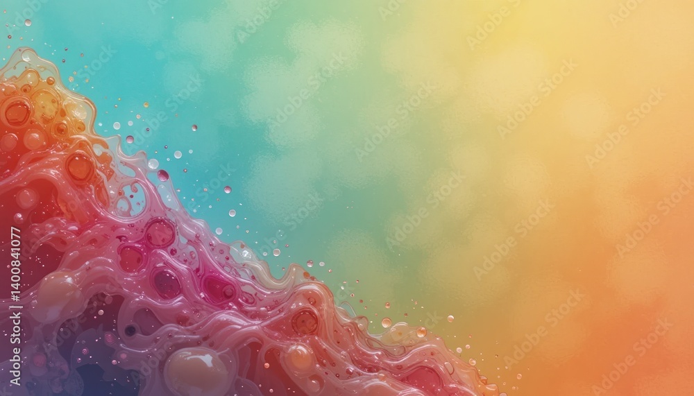 Poster dynamic colorful wave of bubbles illuminated by soft light abstract art digital environment artistic