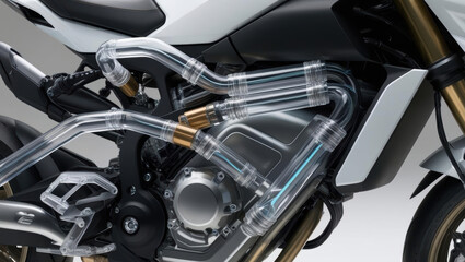 Fototapeta premium innovative design of this motorcycle showcases advanced vehicles and transportation technology, emphasizing hydrogen fuel systems for sustainable