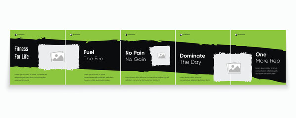 Gym Social Media Banner Template. Fitness Carousel Template Design. Instagram Carousel Template, Sports carousel template for social media. © Tarek Digital