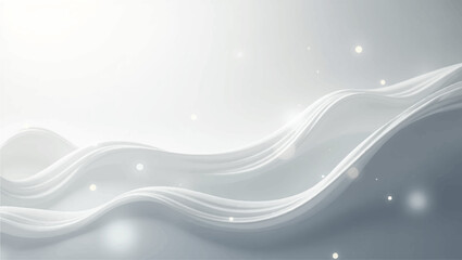 RGB smooth, light-colored flowing waves or curves on a soft gradient background. Add small glowing light particles or bokeh effects scattered across the image. Use a light white and black color palett
