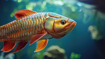 Fototapeta premium Golden Treasure: A Stunning Asian Redtail Catfish