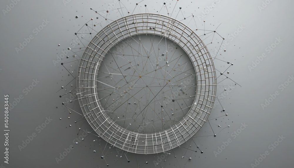 Poster dynamic circular network structure abstract design digital art contemporary style close-up view conc