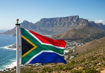South African flag against the backdrop of nature