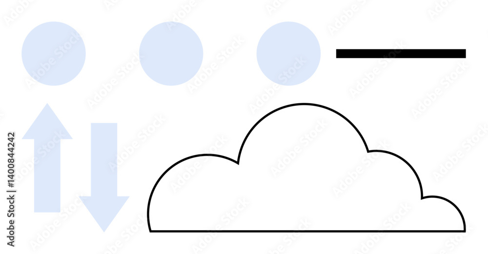 Poster cloud with arrows showing data movement, blue circles, and a black line for digital processes. ideal