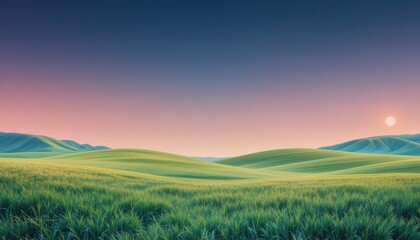 Fototapeta premium Serene sunrise over rolling green hills natural landscape tranquil environment panoramic view nature concept for relaxation
