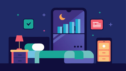 Sleep Tracking A cozy bedroom illustration with a smartphone displaying sleep analytics depicting the AIs role in optimizing sleep health.