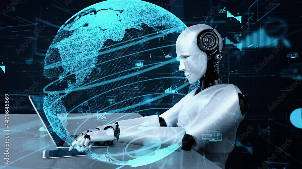 Poster future financial technology controll by ai robot huminoid uses machine learning and artificial intel