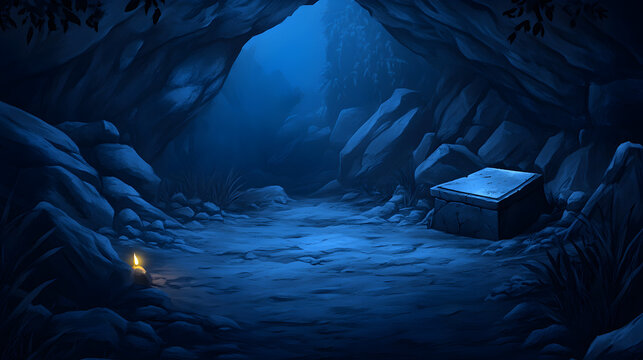A forgotten crypt in a shadowy, underground cavern, with flickering torchlight casting ghostly reflections.

