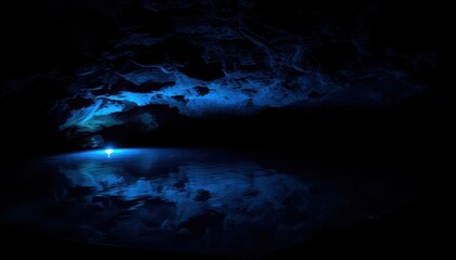 Enigmatic Blue Glow Illuminates Underground Lake in Dark Cave