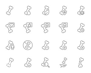 Human bones set line icon. Human skeleton anatomy, bones disease, osteoporosis, arthritis joint symbol. Vector illustration.