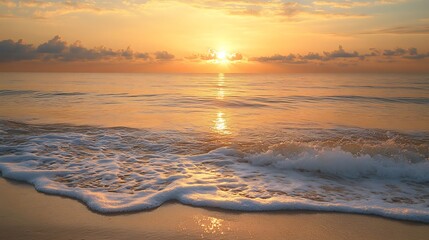 New Years sunrise the beach A peaceful ocean scene with the first sunrise of the year soft waves and golden sky