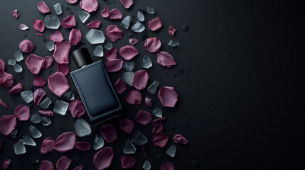 Luxurious Perfume Bottle with Rose Petals and Crystals