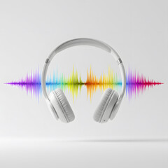 A Floating Headphone Set Playing Visible Soundwaves