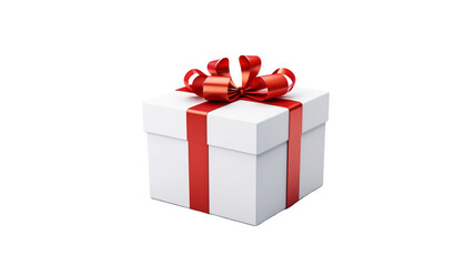 Fototapeta premium Gift white box with red ribbon on transparent background. 