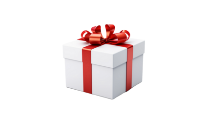 Gift white box with red ribbon on transparent background.
