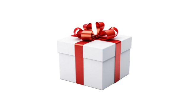 Gift white box with red ribbon on transparent background.
 - Powered by Adobe