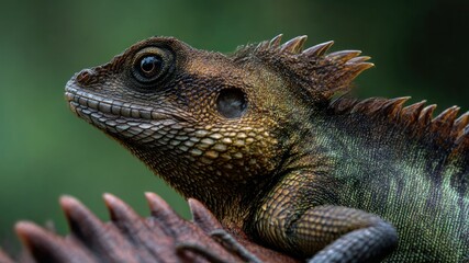 Fototapeta premium A close-up of a majestic water dragon showcasing its scales and spiked crest.