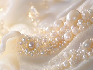 Delicate assortment of pearls arranged on soft fabric showcasing their intricate textures and luster