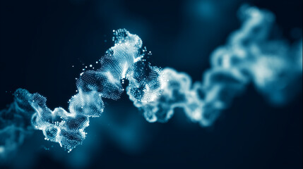 Glowing protein structure with sound wave vibrations representing hearing-related biochemistry, scientific concept of molecular biology and auditory system.