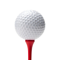 White Golf Ball on Red Tee Isolated on Transparent Background