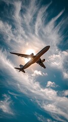 Fototapeta premium Plane in a sunny sky