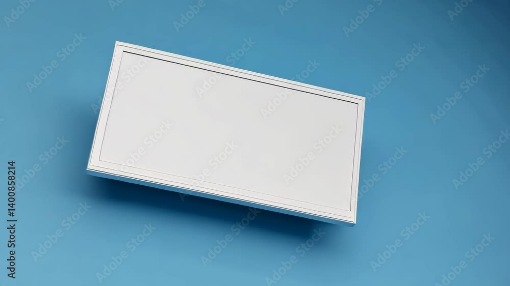 Poster white rectangular frame attached to a light blue wall, providing a clean and versatile canvas for va