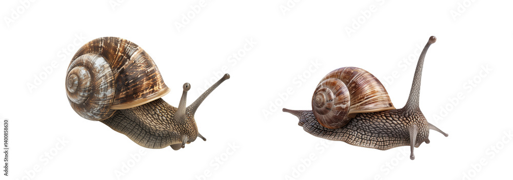 Aufkleber snails in motion display intricate shell patterns and textured, curled bodies side by side