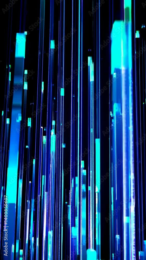 Poster abstract video concept with vertical neon lines in a dark space. shot from a low angle, creating a f