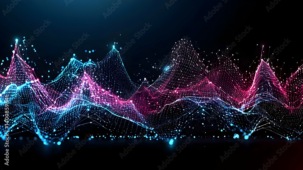 Aufkleber abstract data visualization design with glowing blue and pink points on black background