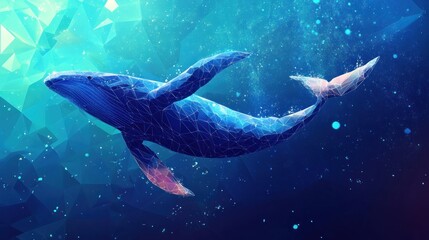 Abstract whale in deep blue ocean.  Geometric polygonal style