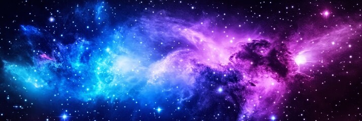Naklejka premium Celestial Dreamscape: Blues, Whites, and Purples - A cosmic blend of blues, whites, and purples creates a dreamy nebula. Symbolizing: infinity, wonder, imagination, serenity, and mystery
