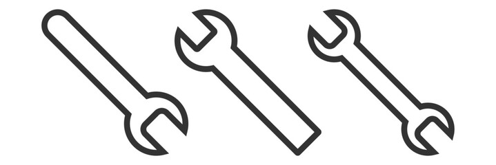 Wrench and screwdriver crossed icon in black and white outline design for tools and repair.