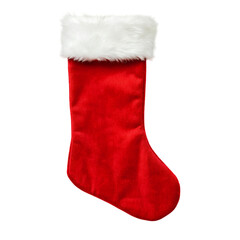 Vibrant Red Christmas Stocking with White Fur Trim Isolated on Transparent Background