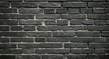 Obraz premium Close up view of very old dark brick wall texture with blackened bricks showing coarse rough brickwork surface