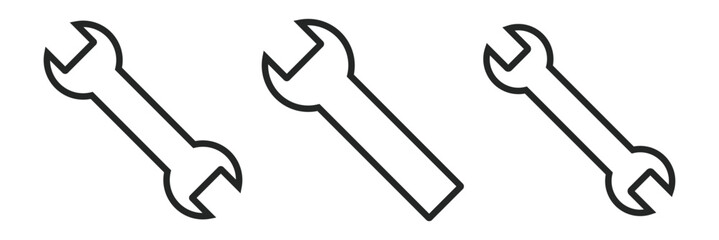 Wrench and screwdriver crossed icon in black and white outline design for tools and repair.