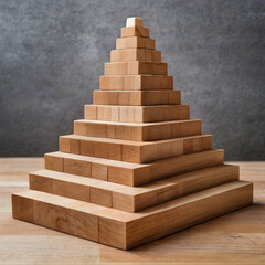 Business Growth and Career Success Pathway – Wooden Blocks Forming a Step Ladder with an Upward Arrow, Pyramid-Shaped Structure Representing Career Advancement, Professional Development Journey