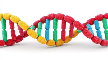 Colorful 3D Render of DNA Double Helix on White Background