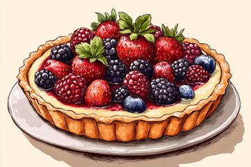 A summer fruit tart with fresh berries and a light custard,